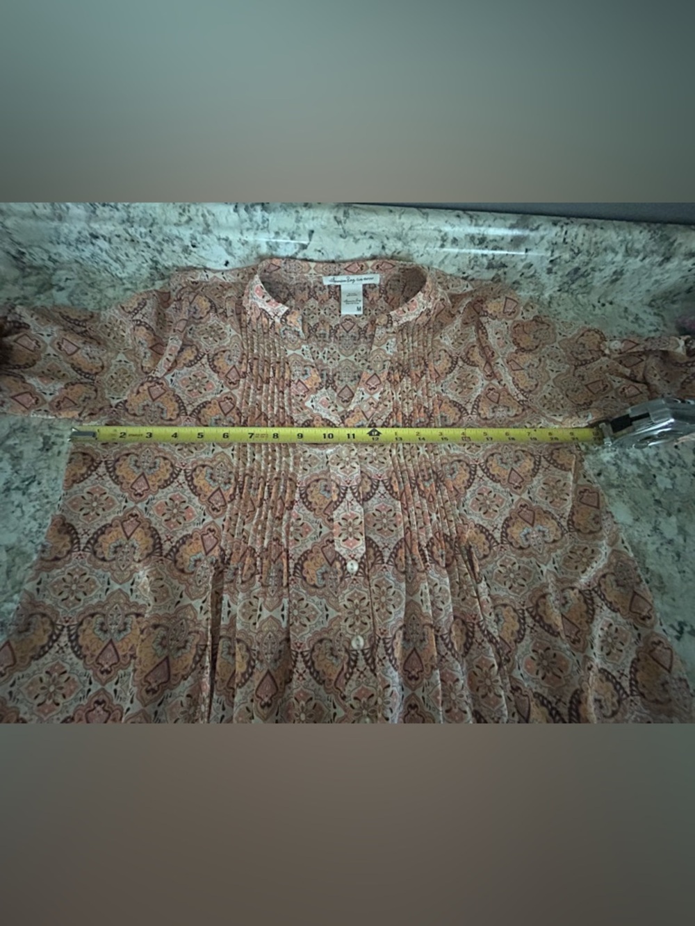 America Rag Boho Paisley Floral Tunic Semi Sheer Pintuck Front and Back Size M - Picture 9 of 10